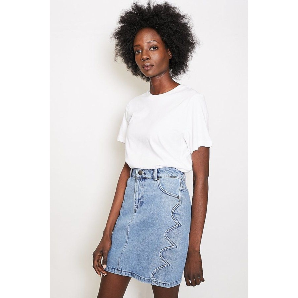 Just Female Emily Skirt Denim Scalloped Mid Thigh 100% Cotton Women Sz XS